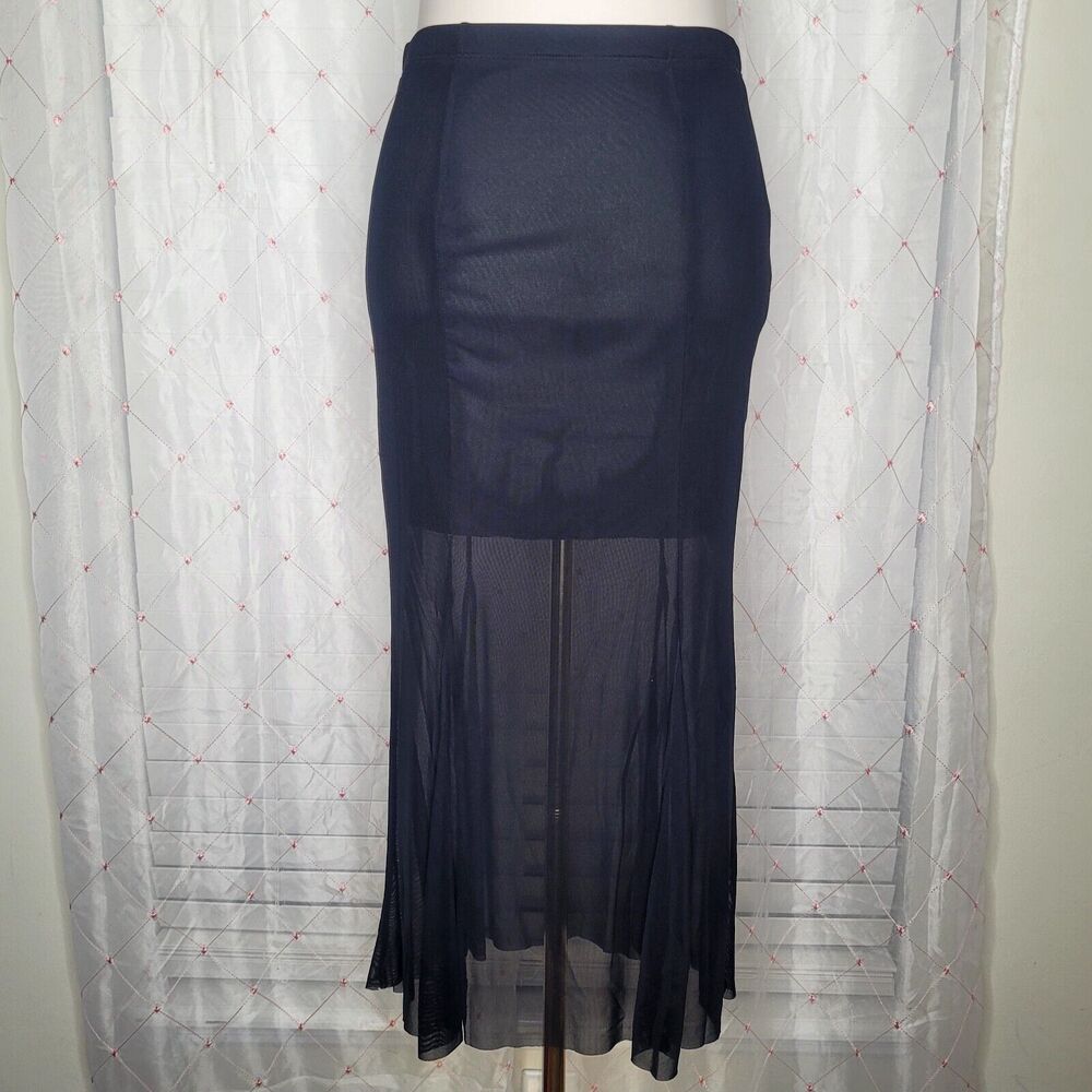Black‎ Sheer Mermaid Midi Dark Fairy Morticia Addams Elvira Skirt Size Large NWT